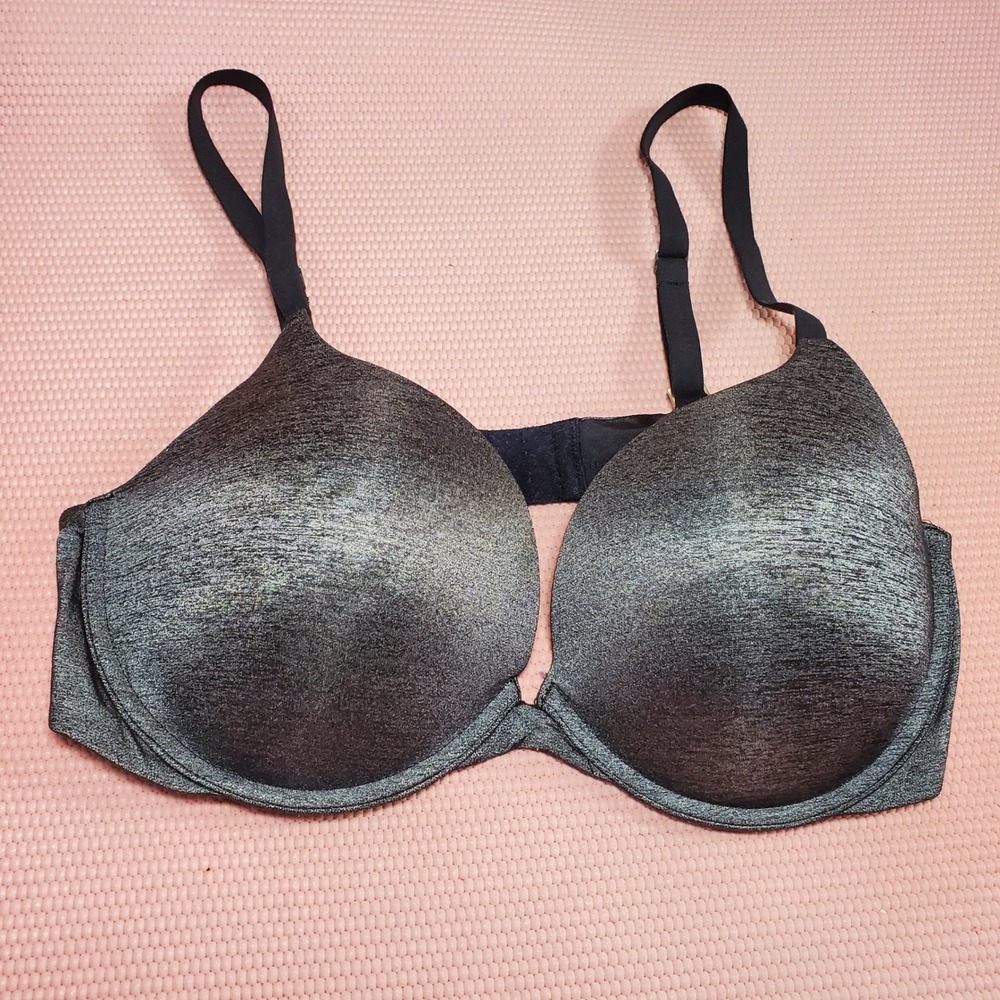 Adore Me 36D Push Up Bra Charcoal Grey Heather Metallic Underwire Burlesque‎